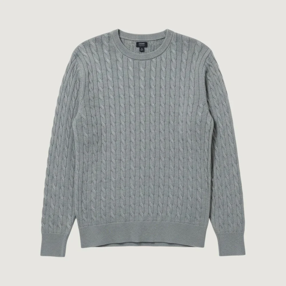 J.Crew‎ Preppy Cable Knit Mens XL Sage Green Cotton Crewneck Sweater Old Money